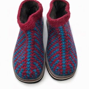 Hand-Knit Wool Slipper Boots • Indoor/Outdoor Rubber Sole • Cozy Artisan Folk